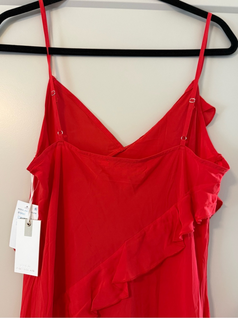 Good American Red Ruffle-Trim Dress